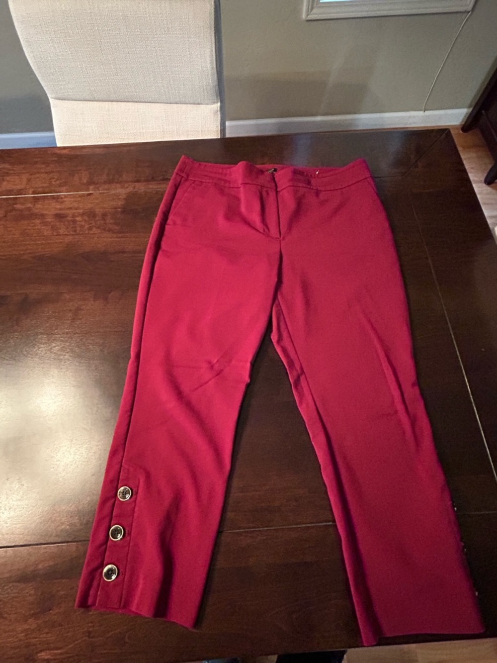 Ann Taylor Factory Burgundy Cropped Button-Hem Pants